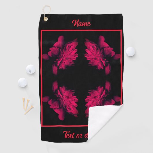 Fuchsia Pioen Abstract Bloemen gepersonaliseerd Golfhanddoek (Insitu)