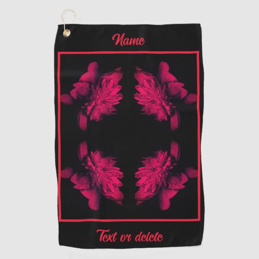 Fuchsia Pioen Abstract Bloemen gepersonaliseerd Golfhanddoek (Voorkant)