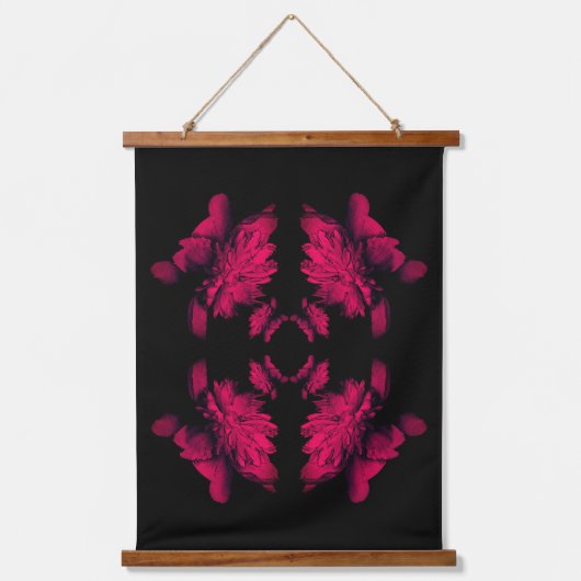 Fuchsia Pioen Abstracte Bloemenkunst Hangend Wandkleed (Voorkant)