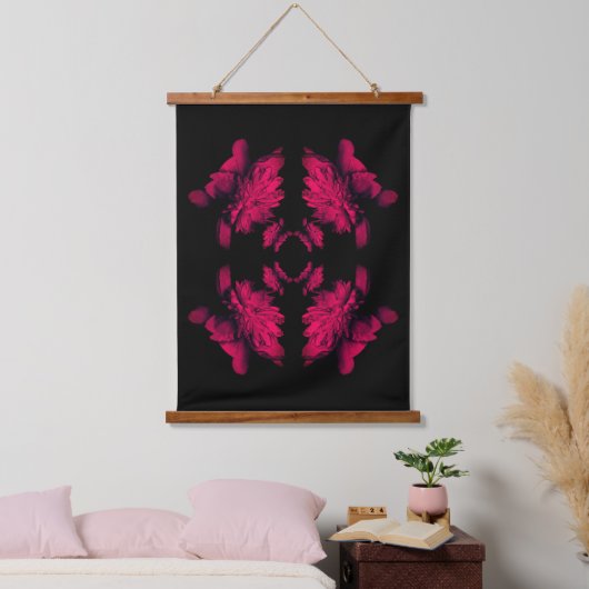 Fuchsia Pioen Abstracte Bloemenkunst Hangend Wandkleed (Slaapkamer)