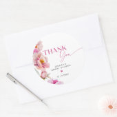 Fuchsia pioenroodblaadjes en prosecco dank u ronde sticker (Envelop)