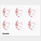 Fuchsia pioenroodblaadjes en prosecco dank u ronde sticker (Vel)