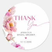 Fuchsia pioenroosblaadjes en prosecco dank je ronde sticker (Voorkant)