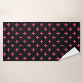 Fuchsia polka croise sur noir (Serviette de bain)