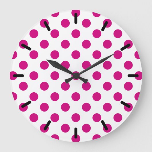 Fuchsia polka dots grote klok (Voorkant)