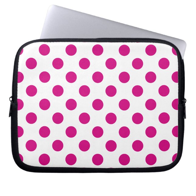 Fuchsia polka dots laptop sleeve (Voorkant)