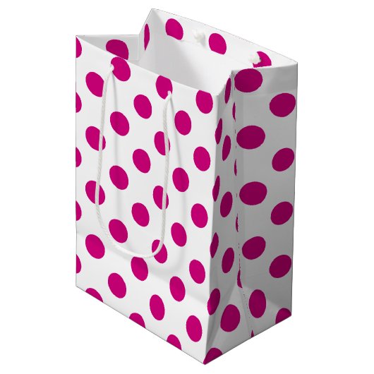Fuchsia polka dots medium cadeauzakje (Voorkant Gekanteld)