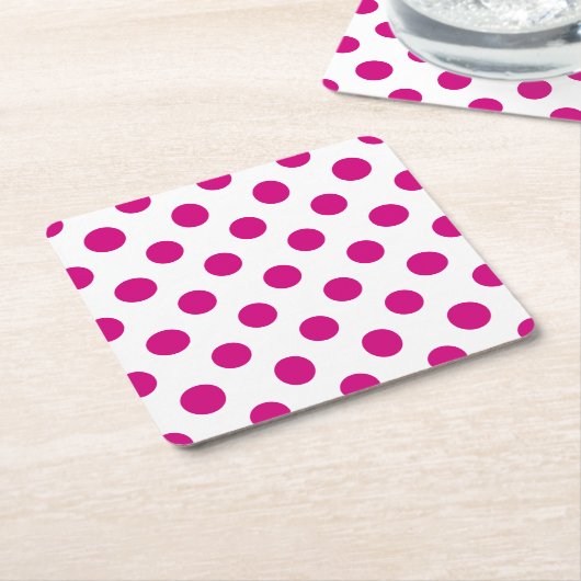 Fuchsia polka dots vierkante kartonnen onderzetter (Schuin)