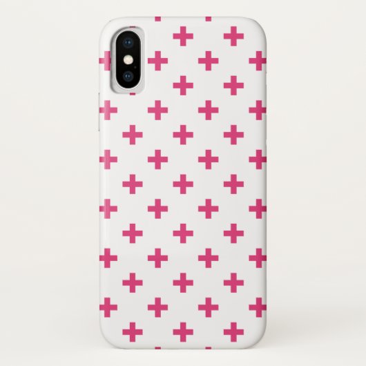Fuchsia polka kruist wit Case-Mate iPhone case (Achterkant)