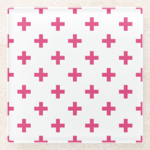 Fuchsia polka kruist wit glazen onderzetter