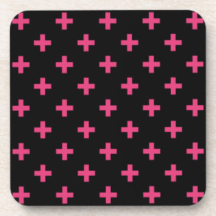 Fuchsia polka kruist zwart bier onderzetter