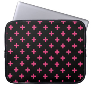 Fuchsia polka kruist zwart laptop sleeve