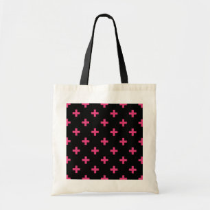 Fuchsia polka kruist zwart tote bag