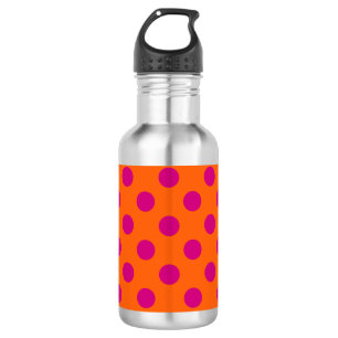 Fuchsia polka-punten op sinaasappel waterfles