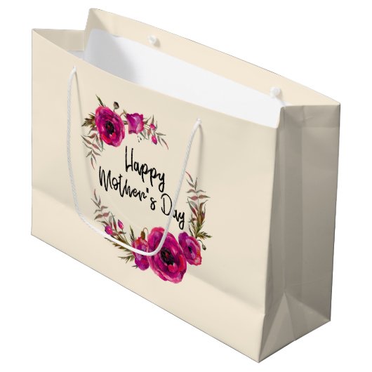 Fuchsia Poppies Floral WreatHappy Moederdag Groot Cadeauzakje (Voorkant Gekanteld)