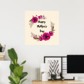 Fuchsia Poppies Floral WreatHappy Moederdag Poster (Thuiskantoor)