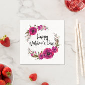 Fuchsia Poppies Floral WreatHappy Moederdag Servet (Insitu)