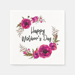 Fuchsia Poppies Floral WreatHappy Moederdag Servet