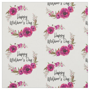 Fuchsia Poppies Floral WreatHappy Moederdag Stof