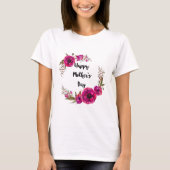 Fuchsia Poppies Floral WreatHappy Moederdag T-shirt (Voorkant)