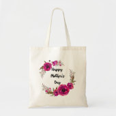 Fuchsia Poppies Floral WreatHappy Moederdag Tote Bag (Voorkant)