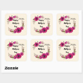 Fuchsia Poppies Floral WreatHappy Moederdag Vierkante Sticker (Vel)