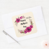 Fuchsia Poppies Floral WreatHappy Moederdag Vierkante Sticker (Envelop)