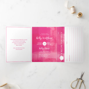 Fuchsia Potluck Vrijgezellenfeest met Recipe Card Drieluik Uitnodiging