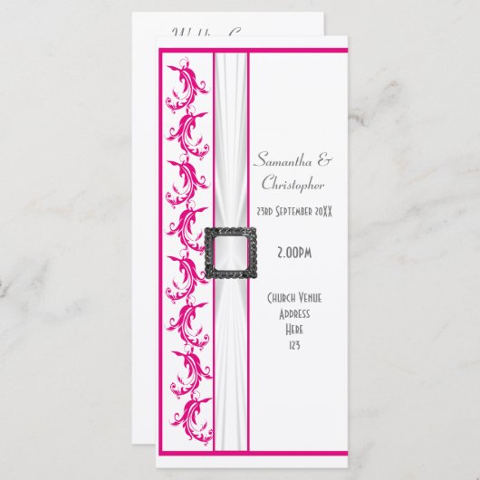 Fuchsia programme de mariage d'église rose et blan (Devant / Derrière)