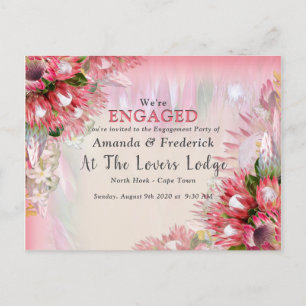 Fuchsia Protea's - Blush & Gold Ribben Verloving Uitnodiging Briefkaart