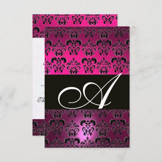 FUCHSIA PURPLE BLACK WHITE DAMASK MONOGRAM RSVP (Devant / Derrière)