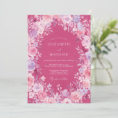 Fuchsia Ranunculus Sage Bruiloft Kaart (Staand voorkant)