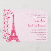 Fuchsia Raspberry Tour Eiffel Faire-part de mariag (Devant / Derrière)