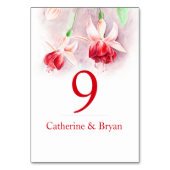 Fuchsia rode waterverf bloem trouwtafel nummer kaart (Voorkant)