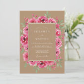 Fuchsia Romantic Floral Wedding Kaart (Staand voorkant)