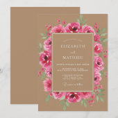 Fuchsia Romantic Floral Wedding Kaart (Voorkant / Achterkant)