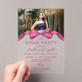 Fuchsia Roos Bow Foto Afstudeerfeest Acryl Uitnodigingen (Insitu (Draagbaar))