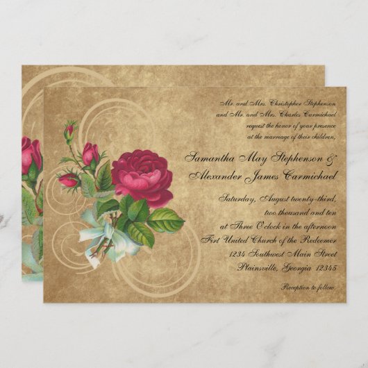 Fuchsia Roos bruiloft uitnodigingen (Voorkant / Achterkant)