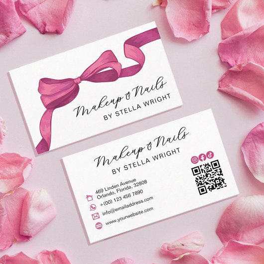 Fuchsia Roos Roze Bow Beauty QR Code Visitekaartje