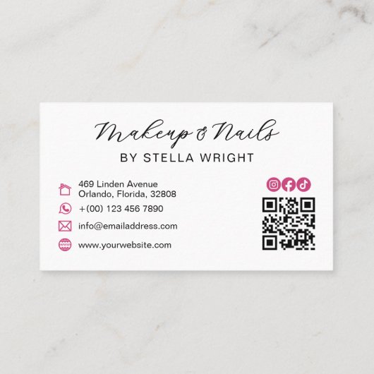 Fuchsia Roos Roze Bow Beauty QR Code Visitekaartje (Achterkant)