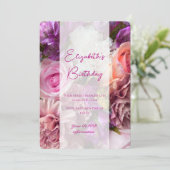 Fuchsia Roos Verjaardag Uitnodiging Kaart (Staand voorkant)