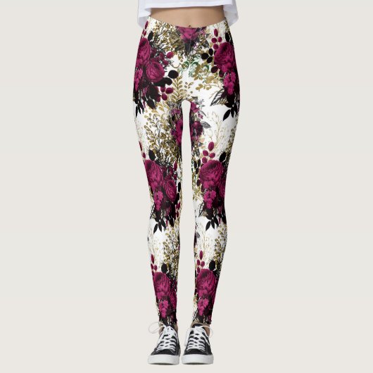 Fuchsia Rose Floral Leggings femmes (Devant)