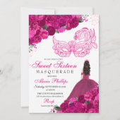 Fuchsia rose Floral Masquerade Sweet 16 Invitation (Devant)