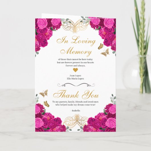 Fuchsia rose Floral Tiara Quinceanera Programme (Dos)