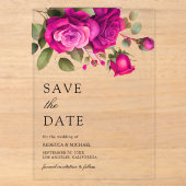 Fuchsia Roses Rose Fuschia Chaude Faire-Part de Ma (Recto)