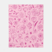 Fuchsia Roze Abstract Bloemen Botanische Inkt Art  Fleece Deken (Voorkant)