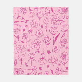 Fuchsia Roze Abstract Bloemen Botanische Inkt Art  Fleece Deken