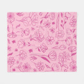 Fuchsia Roze Abstract Bloemen Botanische Inkt Art  Fleece Deken (Voorkant (Horizontaal))