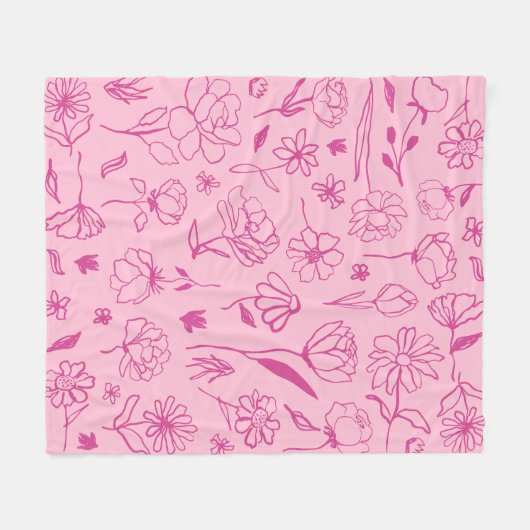 Fuchsia Roze Abstract Bloemen Botanische Inkt Art  Fleece Deken (Voorkant (Horizontaal))