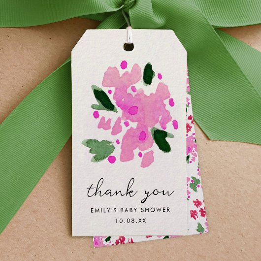 Fuchsia Roze Aquarel Bloementuin Bedankt Cadeaulabel
